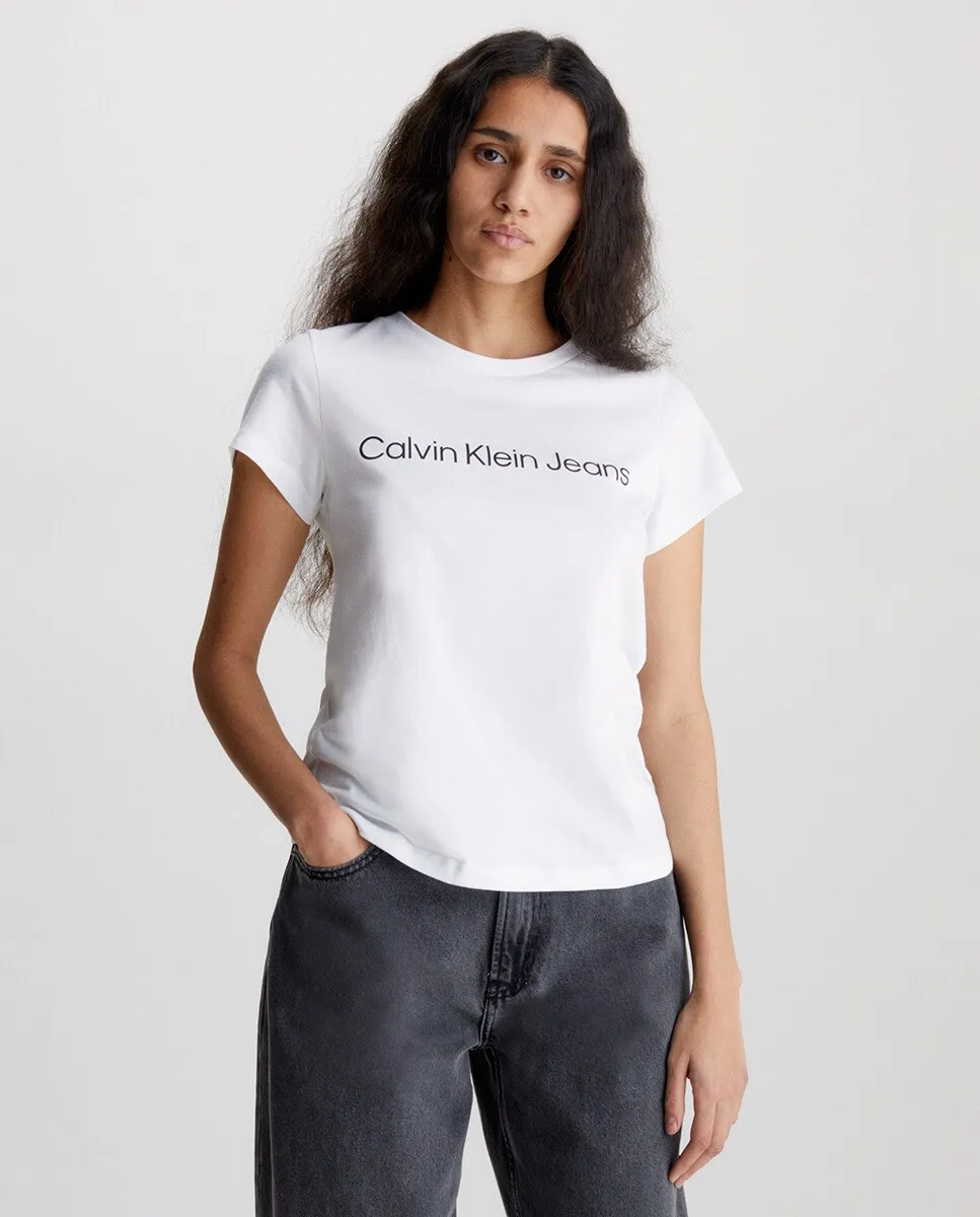 

Женская хлопковая футболка с логотипом Calvin Klein Jeans, белый
