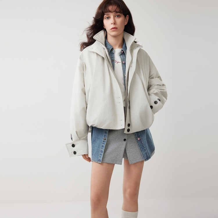 

ELLE Пуховик женский Light Gray со стойкой утолщенный