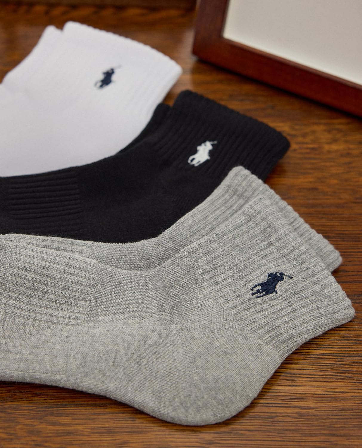 POLO RALPH LAUREN Мужские классические спортивные однотонные носки до щиколотки - набор из 6 пар - спортивные, с мягкой подкладкой, хлопок, Denim — фото 4