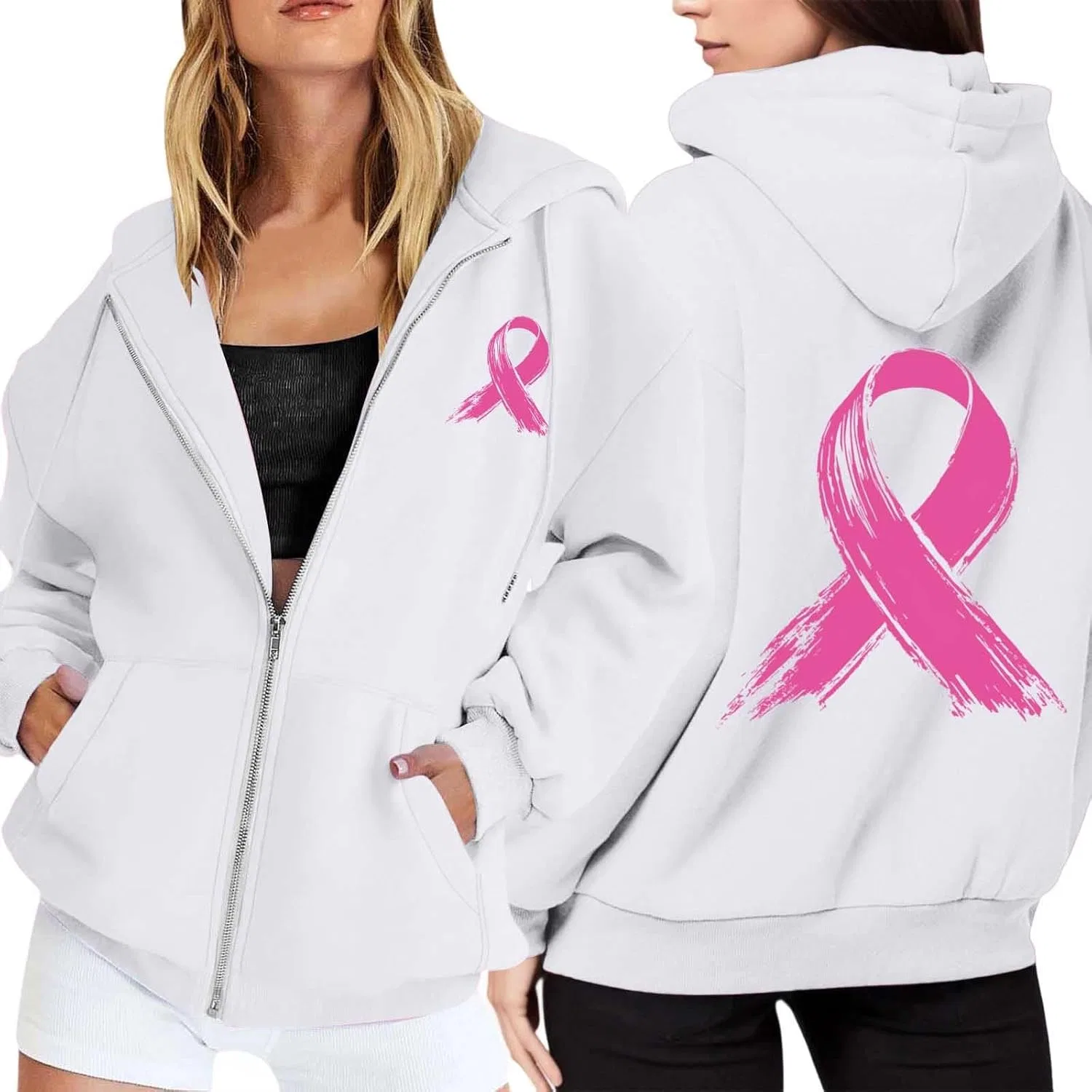 Толстовка на молнии, женская, Pink Ribbon, цвет White 5