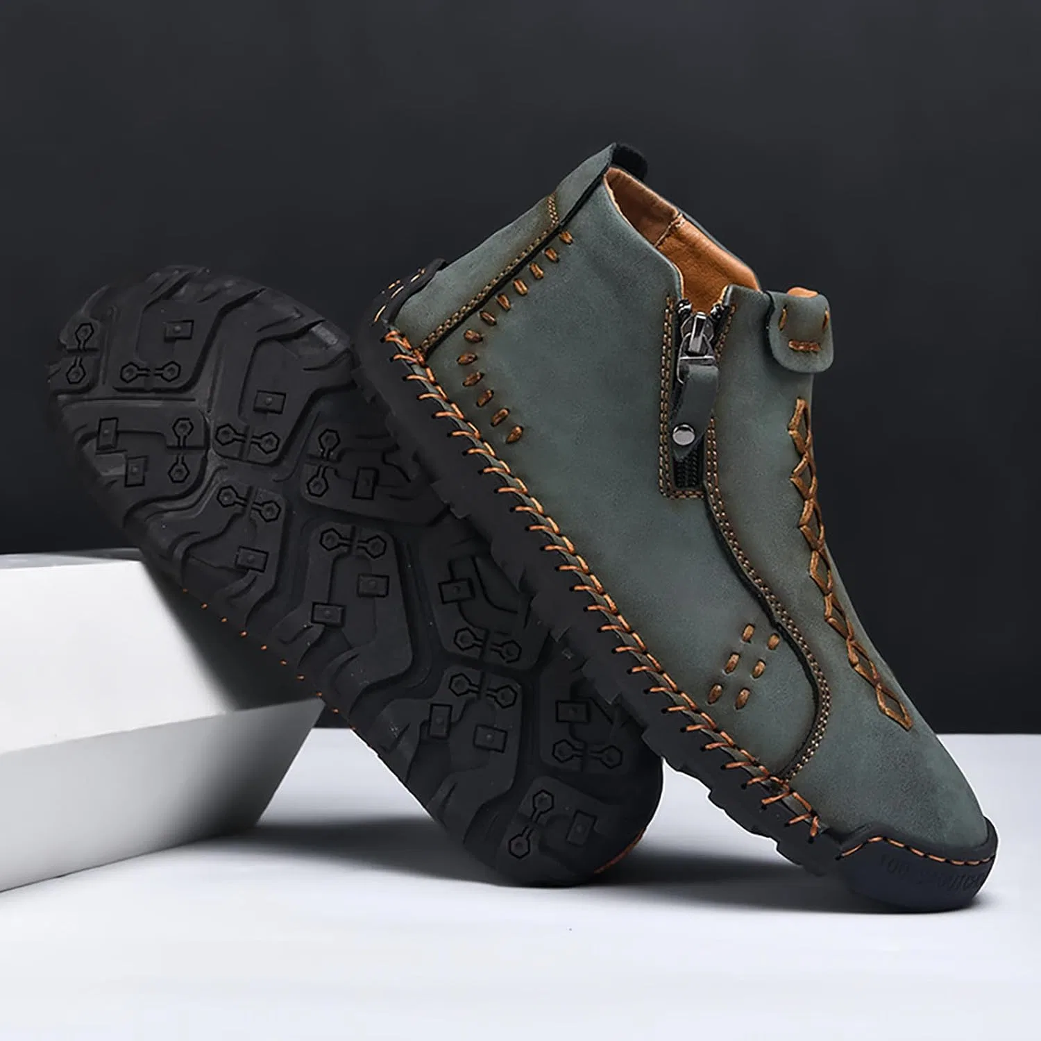 Herren Leder Freizeitschuhe, Лоферы Оксфордские слипоны Schuhe Stiefeletten Handnähte Seitlicher Reißverschluss, Прогулочные кроссовки Wanderschuhe Renaissance Mokassins Mittelalterliche Stiefel Generic, Grün — фото 3