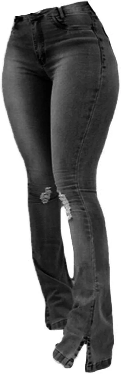 Andongnywell Skinny Ripped Jeans, женские, высокие, расклешенные — фото 2