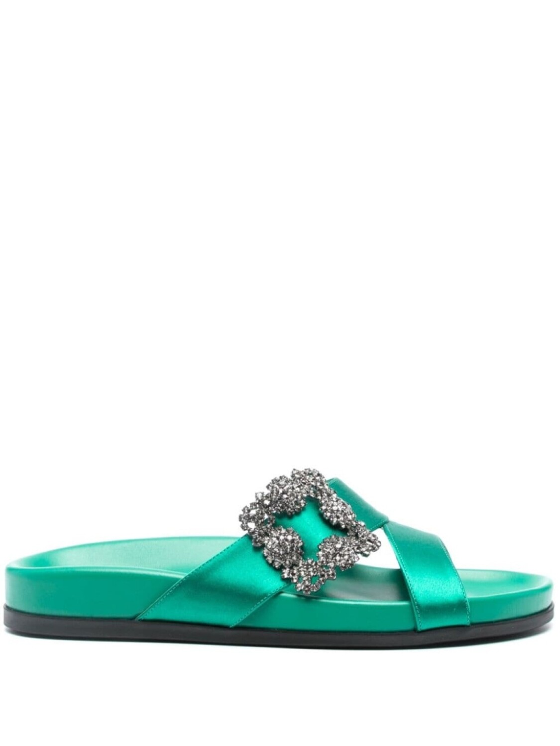 

Manolo Blahnik Chilanghi buckled satin slippers, зеленый
