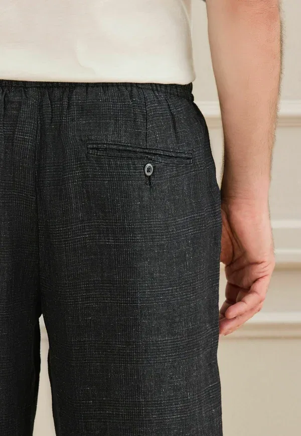 Брюки Next, Relaxed fit signature heritage linen trousers, черная клетка — фото 3