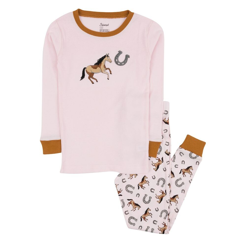 Детская хлопковая пижама из двух предметов Leveret, розовая лошадь, цвет Pink Horse