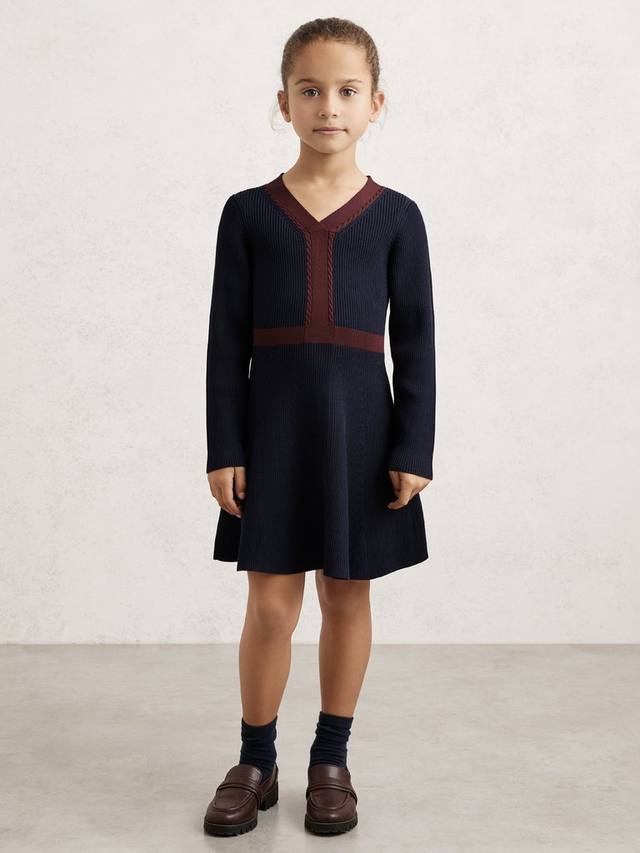 

Детское платье Alma с V-образным вырезом и длинными рукавами Reiss, Navy