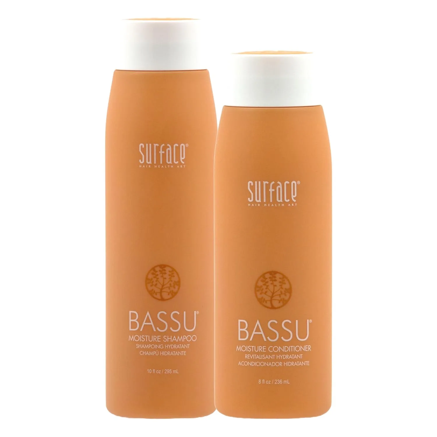 Набор из двух средств Surface Hair Bassu Moisture: шампунь и кондиционер, восстанавливает осветленные, сухие и поврежденные волосы.