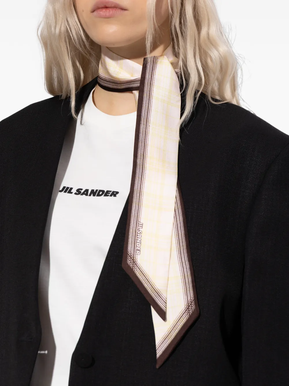 Шелковый платок в клетку Jil Sander, нейтральный — фото 2