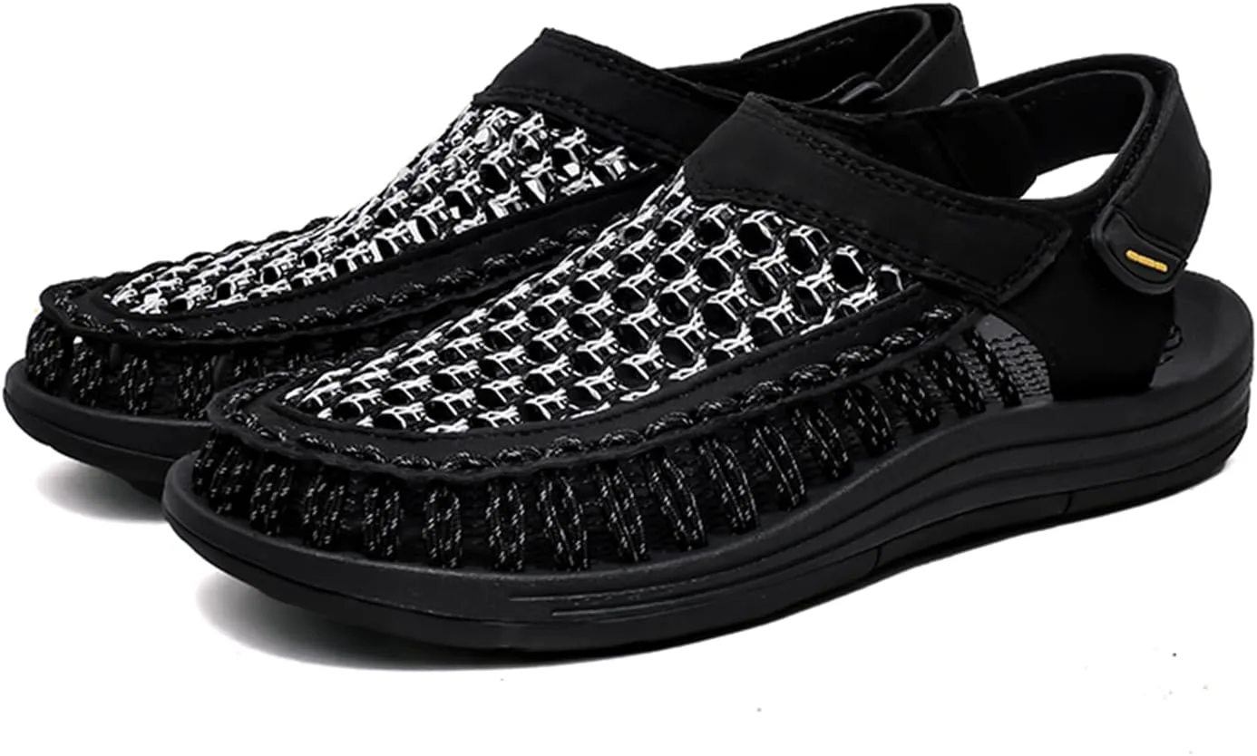 Men's Woven Slip-On Сандалии Breathable Flat Сандалии Lightweight Mesh Сандалии for Men Outdoor Black Casual Water Shoes Dacnakby, черный