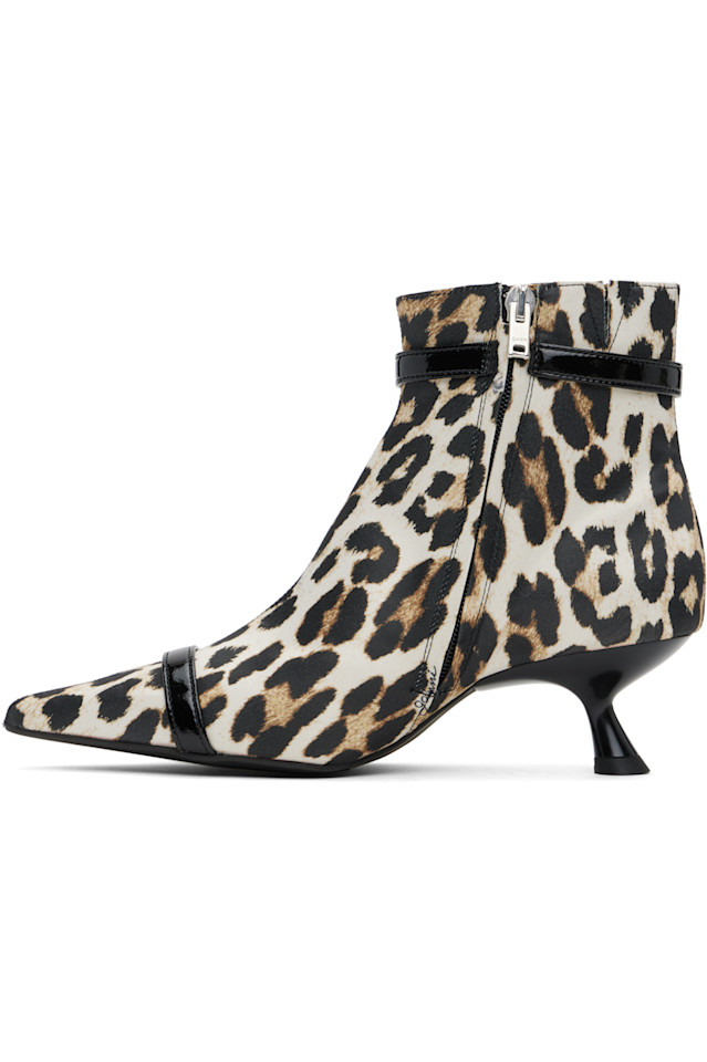 Сатиновые ботильоны с отверстиями для шнуровки на каблуке kitten heel Ganni, цвет leopard — фото 3