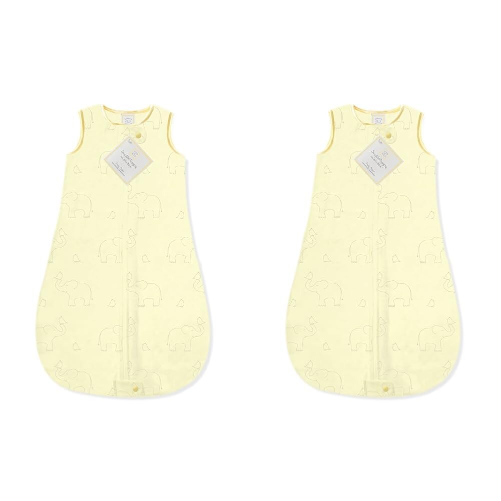 

Хлопково-фланелевой спальный мешок Swaddle Designs, носимое одеяло без рукавов с двусторонней молнией, сделано в США, слоны Sterling Deco на вымытом солнцем желтом цвете, 3–6 месяцев (2 шт. в упаковке) SwaddleDesigns, Yellow Deco Elephant