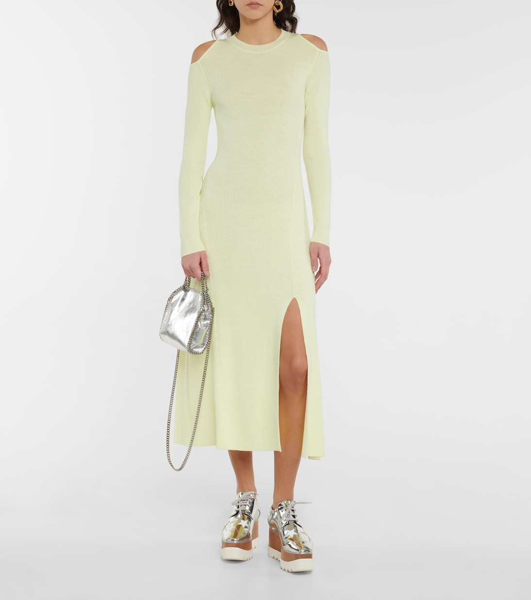 Платье миди из натуральной шерсти с вырезом Stella McCartney, Acid Yellow — фото 2