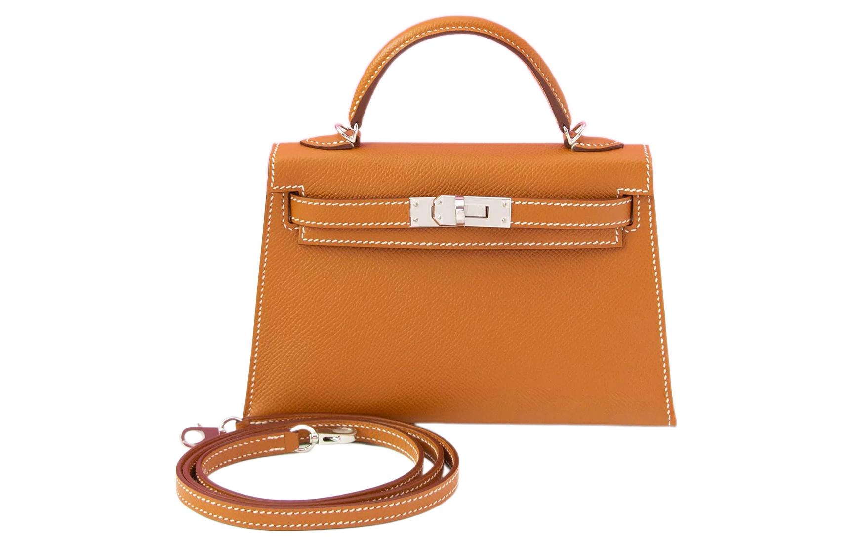 

HERMES Мини Келли 2-го поколения женская сумка из кожи Epsom Mini 37 Gold Brown