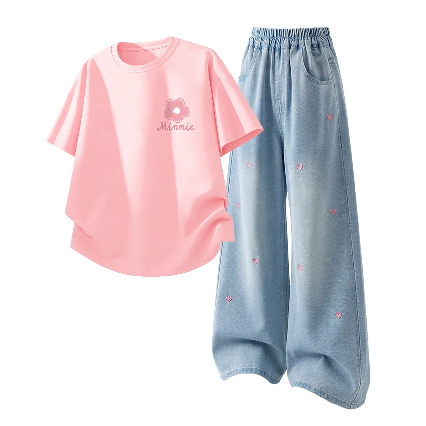 Детский спортивный костюм Casual Sportswear 2 Piece Set Disney, Dazzling K Pink+Solid Color Denim Light Blue — фото 3
