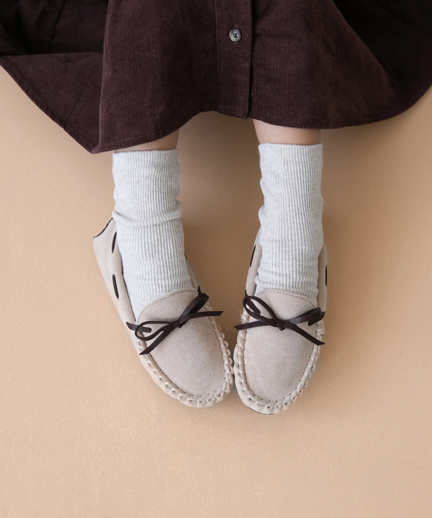 Детские мокасины с мехом водоотталкивающие Ribbon Mocassin menue светло-бежевые