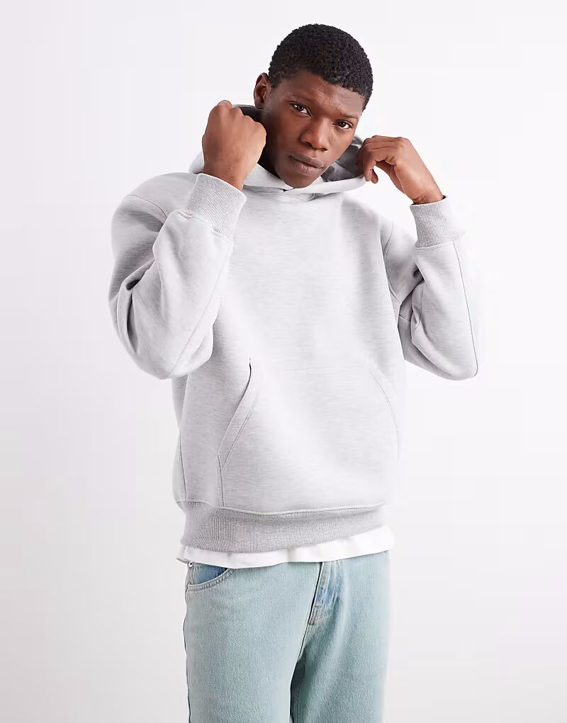 

Плотная свободная толстовка с капюшоном из ткани в стиле «дайвинг» серого меланжевого цвета Asos Design