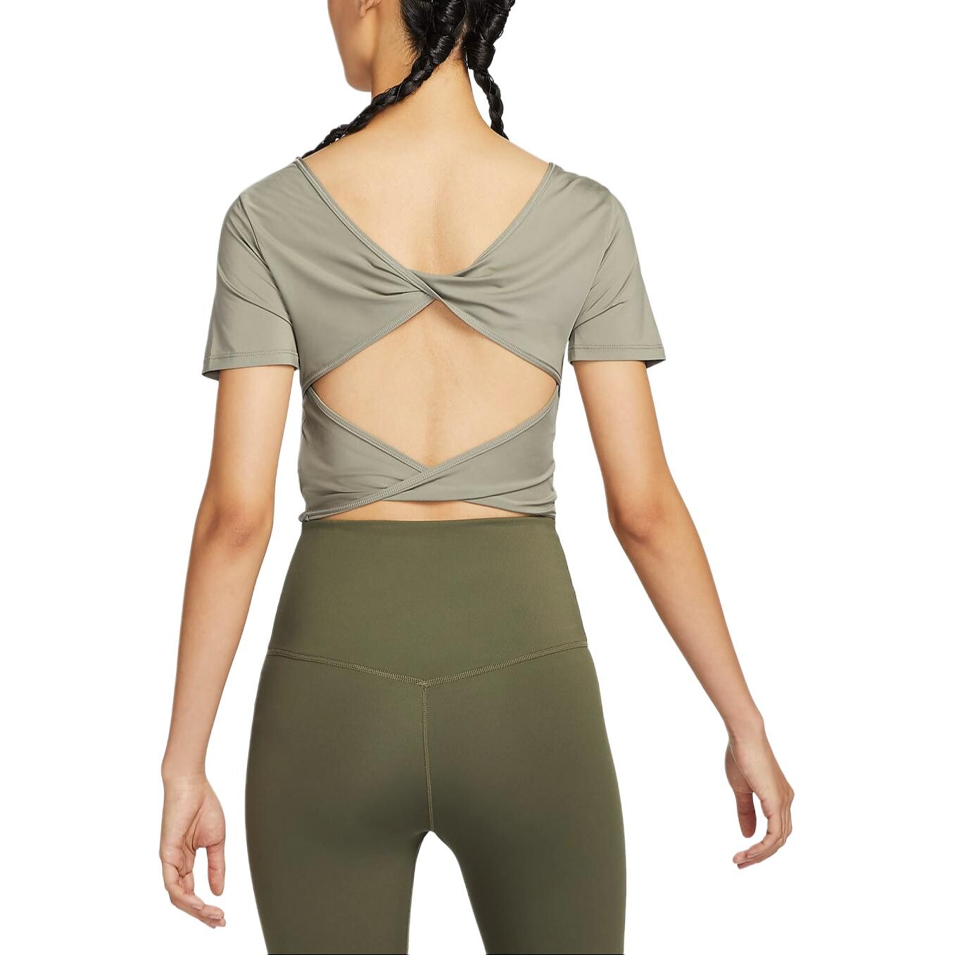 Футболка Dri-Fit One женская, легкая, армейская, зеленая/черная Nike — фото 2