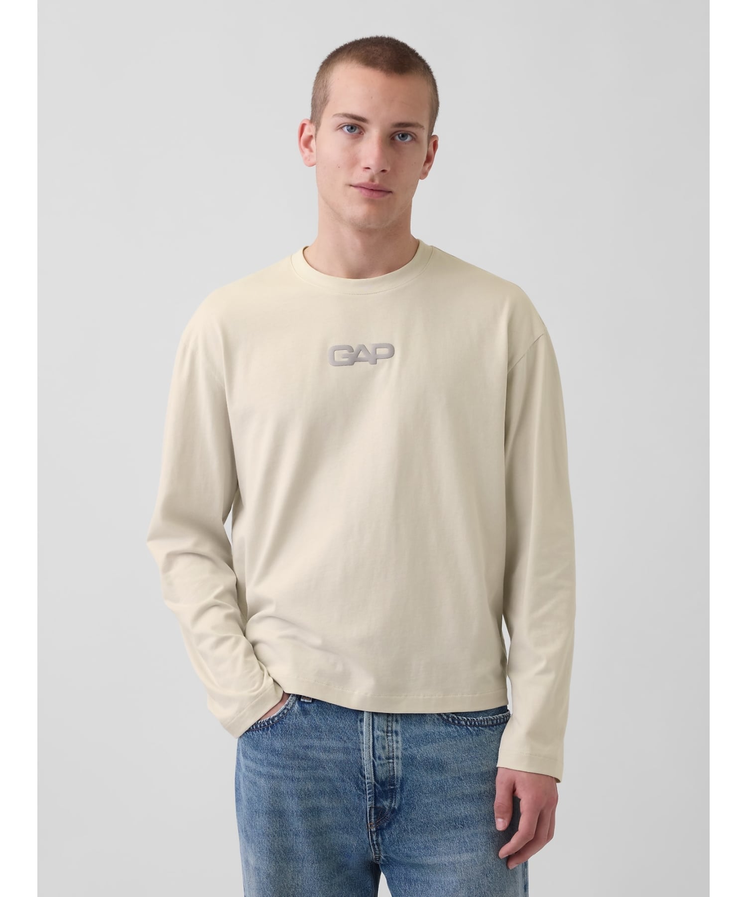 (U) Укороченная футболка свободного кроя с логотипом GAP, REGULAR_GREY