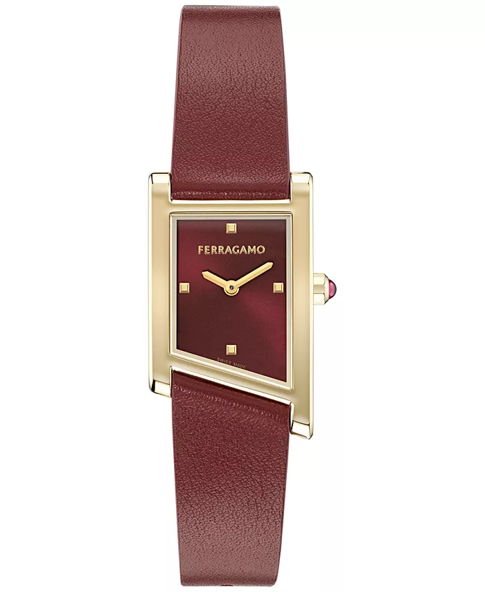 

Женские швейцарские часы Asymetrique с бордовым кожаным ремешком, 22x36 мм Ferragamo