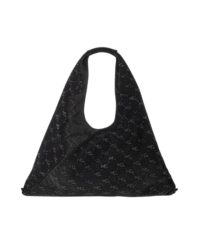 

Бархатная сумочка-мешок с кристаллизованным логотипом Manila Grace, черный