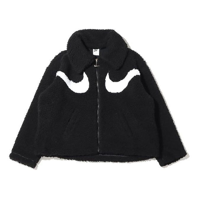 

Куртка (WMNS) Nike Logo Printing Solid Color Athleisure Casual Sports Lamb's Wool Black Jacket