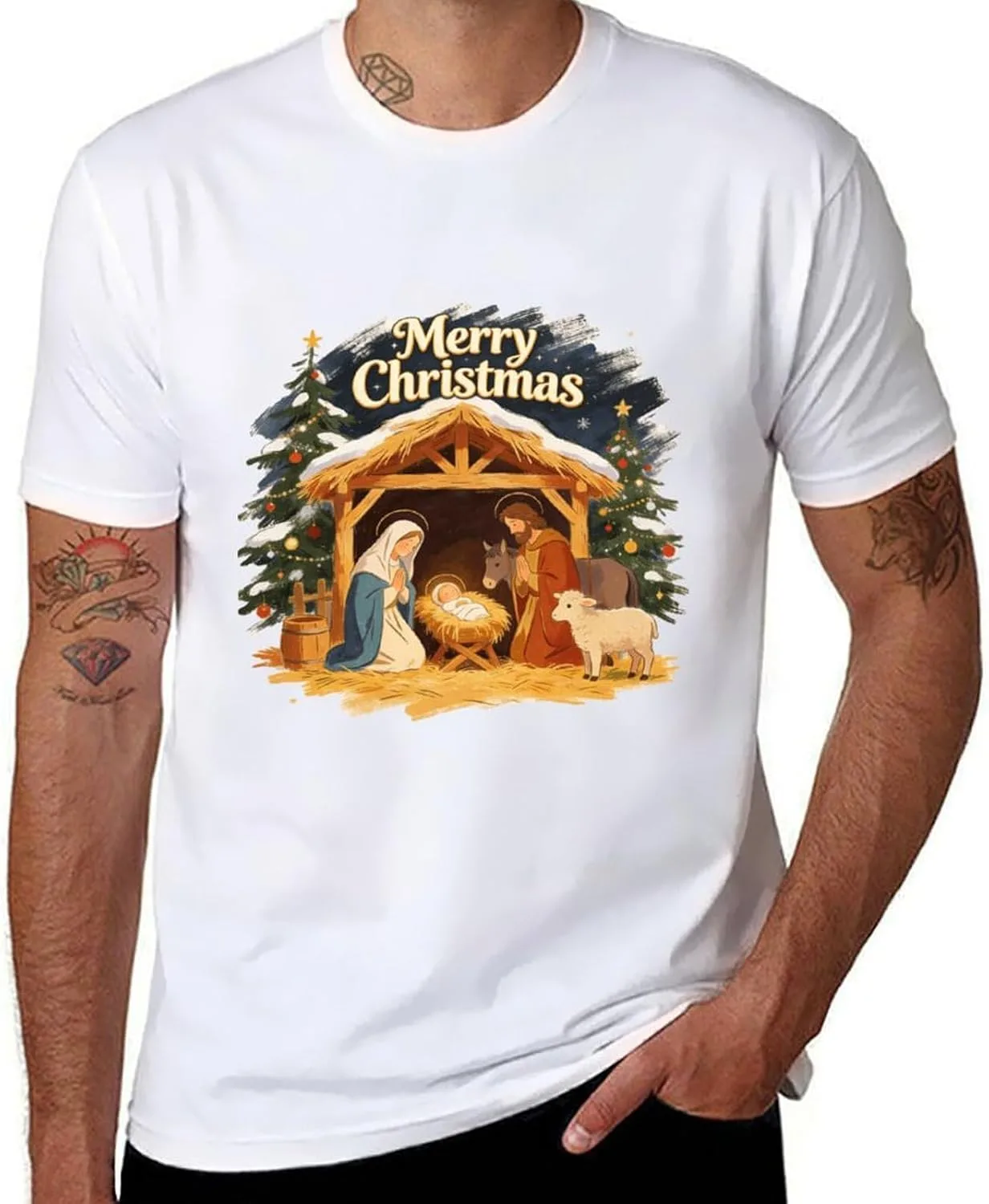 

Футболка мужская Traditional Nativity Scene Merry Christmas, белая, S-5XL AJSGAMR