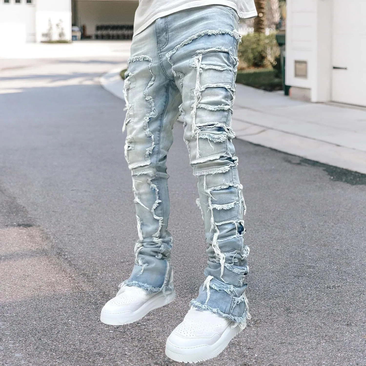 Джинсы Slim Fit Ripped, Светло-синие — фото 3