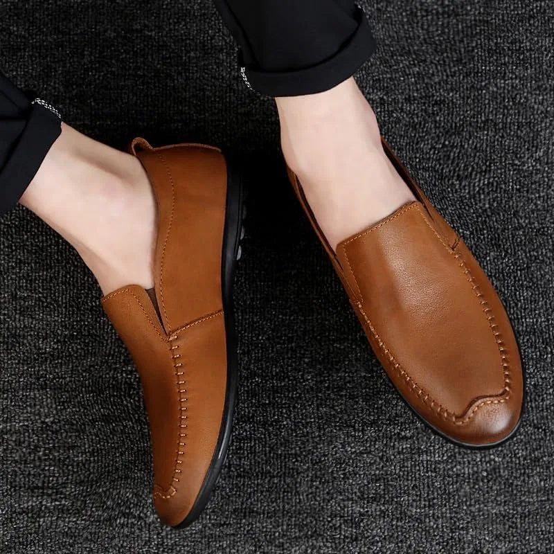 Лоферы кожаные Mens Loafers Shoe, коричневый SayfuR — фото 4