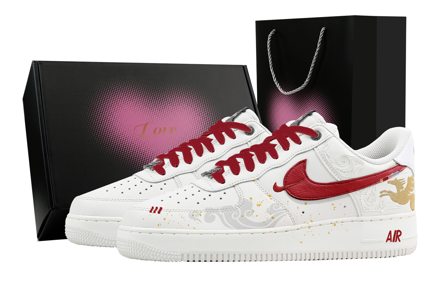 

Air Force 1 New Year's Greetings, Heart Box Leather дышащие низкие скейтборд-кроссовки мужские белые Nike, белый