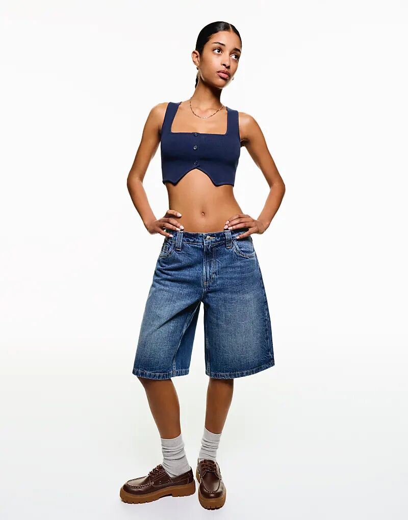 

Мешковатые джинсовые шорты Bershka цвета деним-синий