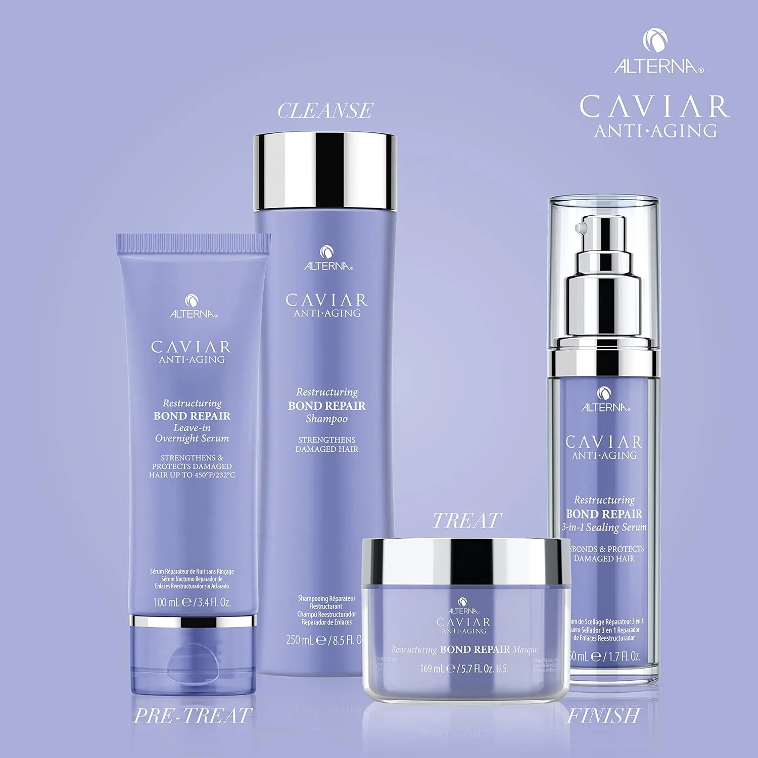 Шампунь Alterna CAVIAR Anti-Aging Restructuring Bond Repair | Для ломких, поврежденных волос и волос с секущимися кончиками | Восстанавливает, укрепляет и защищает поврежденные волосы | Без сульфатов Alterna Haircare — фото 3