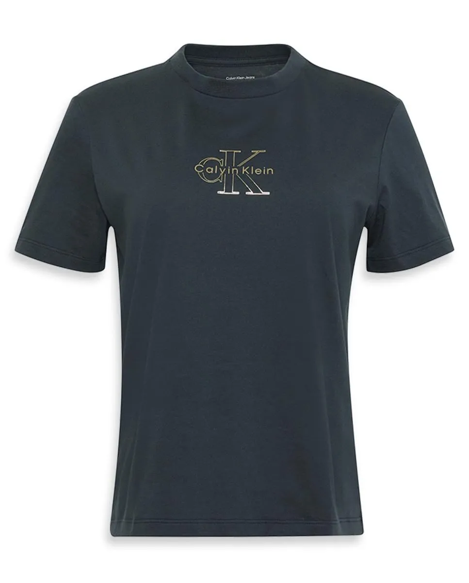 

Женская футболка с металлизированным логотипом Calvin Klein Jeans, темно-синий