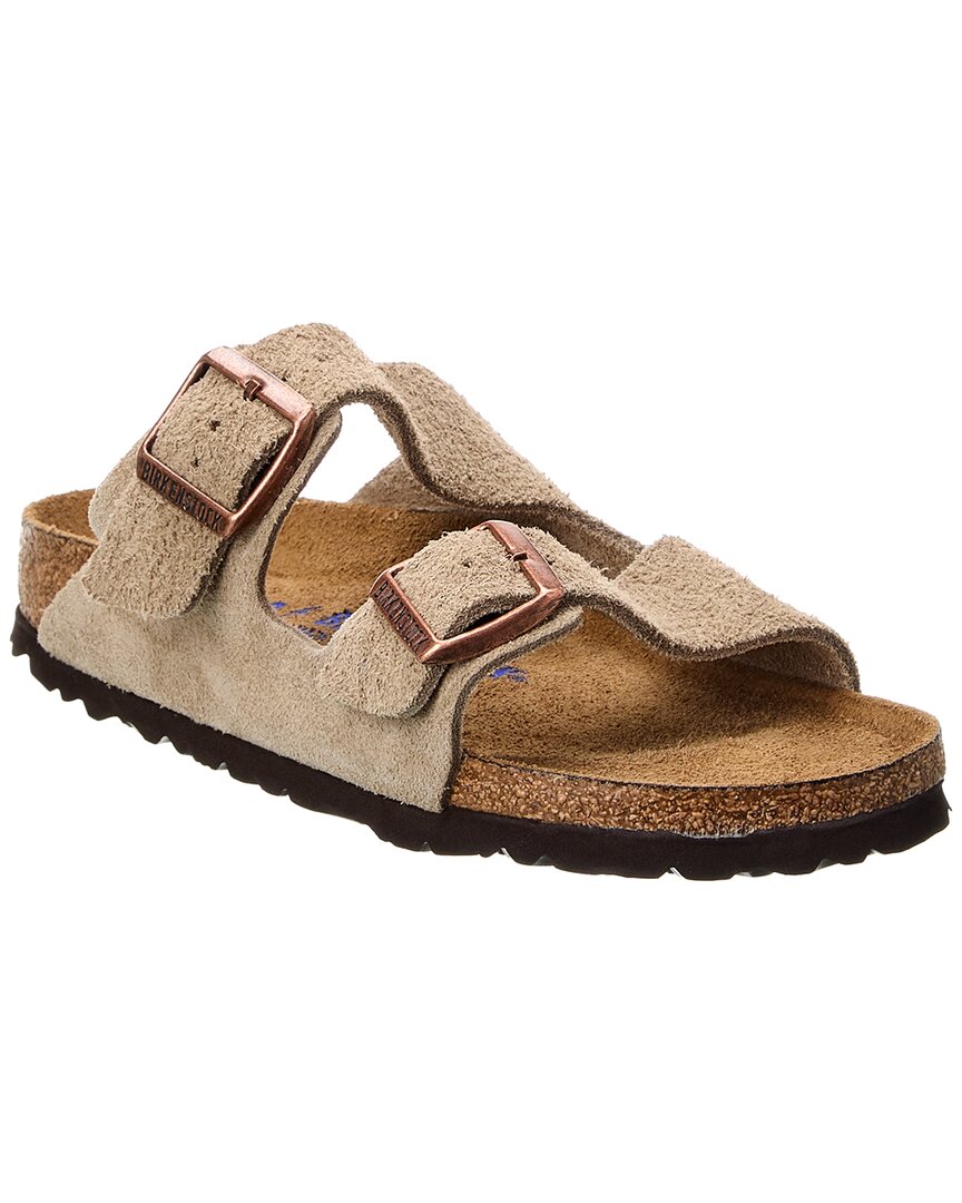 Сандалии Birkenstock Arizona Narrow Fit из кожи и замши со стелькой, серо-коричневый