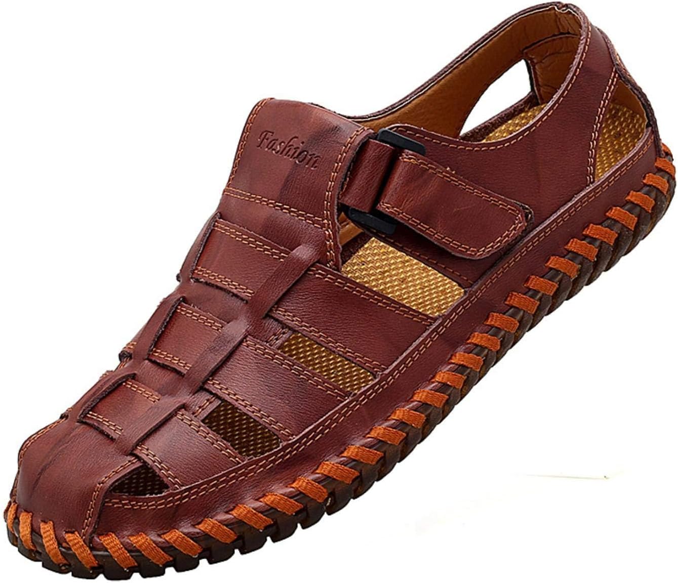 

Мужские спортивные сандалии Moodeng с закрытым носком, для улицы, рыбацкие, кожаные, летние, пляжные, дышащие, противоскользящие, бордовый