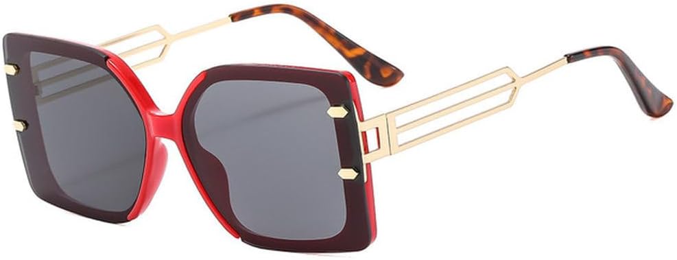 

2027 Женские солнцезащитные очки в крупной оправе с индивидуальным дизайном Мужские металлические очки с полыми дужками и зеркальной защитой от УФ-излучения UV400 MTZJH, Red