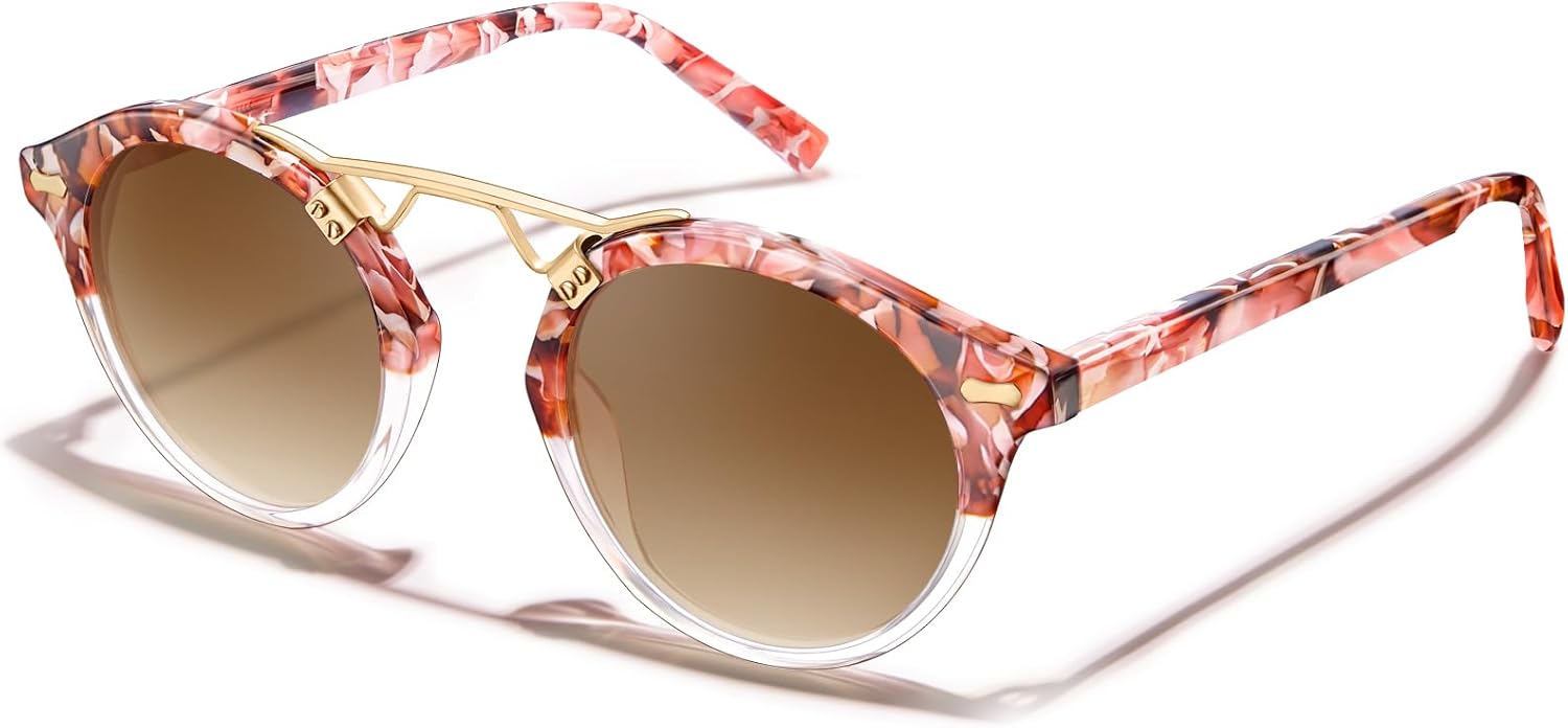 

Солнцезащитные очки CARFIA Small Face Acetate Polarized Sunglasses для женщин с защитой от УФ-излучения, в стиле ретро, ​​с двойной перемычкой и металлическими оправами, круглые, 8-1. Tortoise Frame Gradient Brown Lens