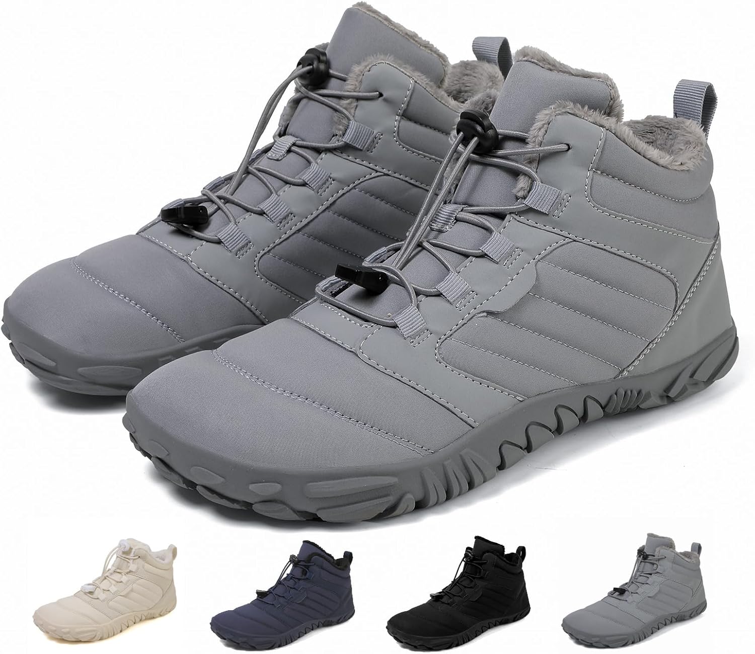 

Зимние ботинки для мужчин и женщин, водонепроницаемые, теплые с мехом, для снега, с широкой носочной частью, без подъема, противоскользящие туристические ботинки Kiyenus, серый