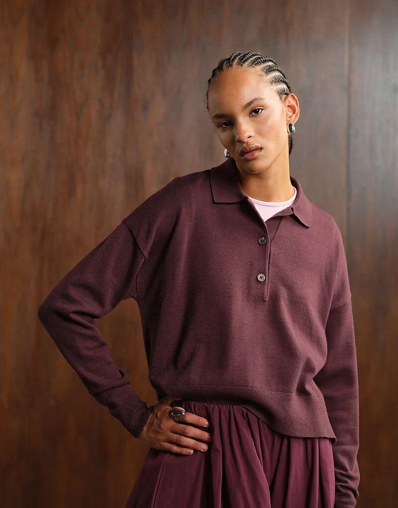 

Трикотажный структурированный топ-регби ASOS DESIGN бордового цвета