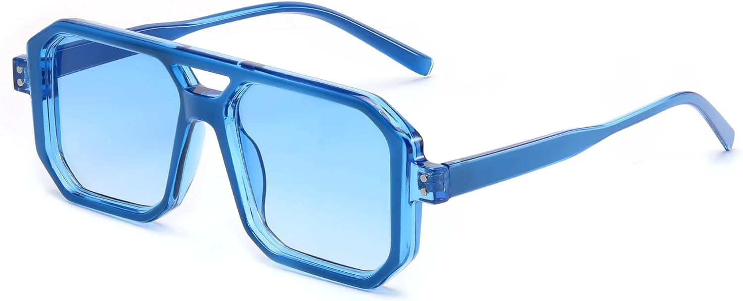 

Солнцезащитные очки FEISEDY в стиле ретро для женщин и мужчин, модные очки-авиаторы в классической квадратной оправе, модель B2939, 005 Blue Frame/Blue Lens