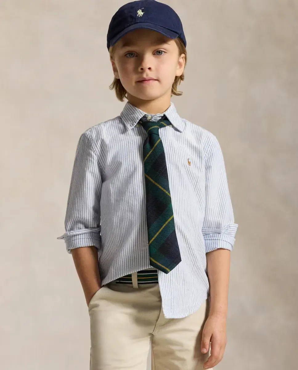 Детская рубашка из хлопка Oxford с вышитой лошадью Polo Ralph Lauren, светло-голубой