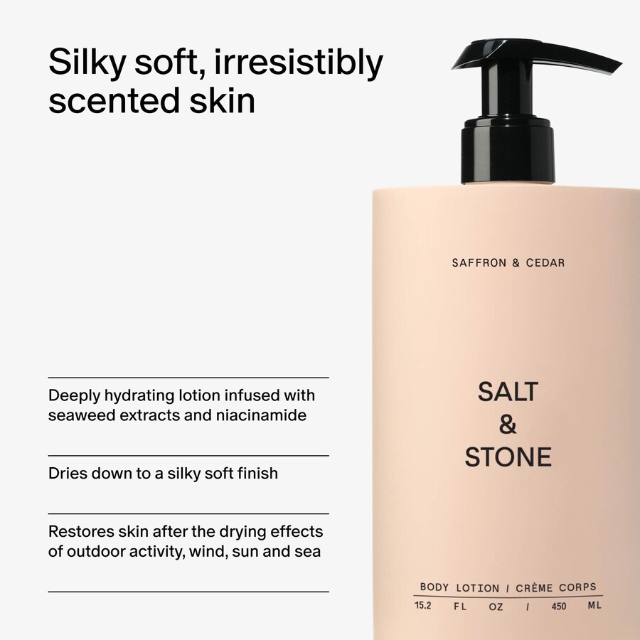 Лосьон для тела с шафраном и кедром и ниацинамидом Salt & Stone, 15 oz /450 mL — фото 4