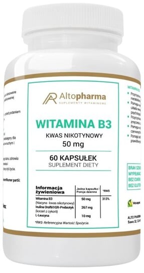 

AltoPharma, Витамин B3, ниацин (PP), 50 мг, 60 капсул. Inna marka