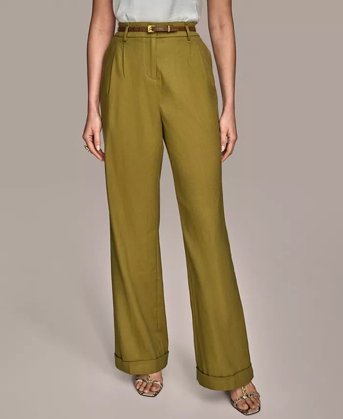 

Женские льняные брюки свободного кроя, Regular & Petite Donna Karan New York, зеленый