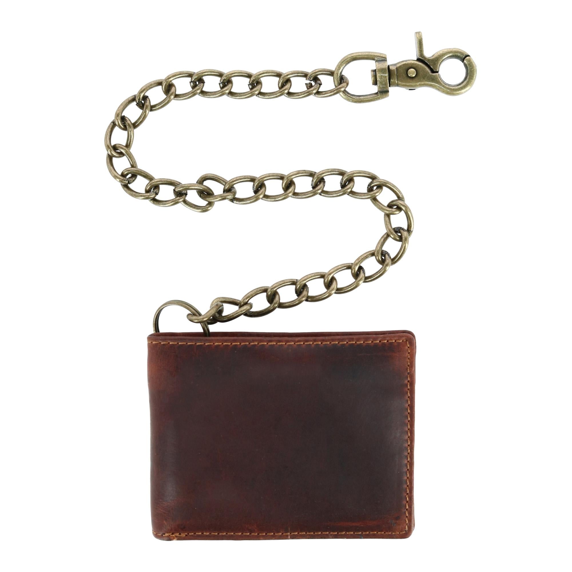 

Мужской винтажный кожаный кошелек с двойной цепочкой RFID CTM, цвет antique brown