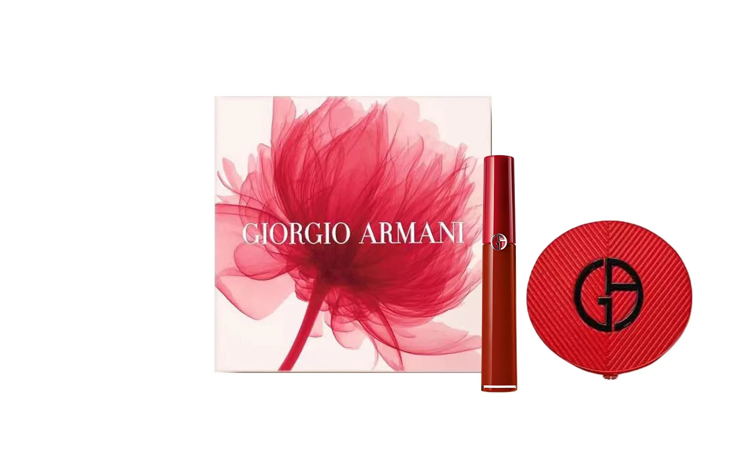 GIORGIO ARMANI Набор косметики Redtube для женщин, Red Tube Lip Gloss #214+Iridescent Red Diamond Cushion #3 Suitable for Natural Pale Skin — фото 2