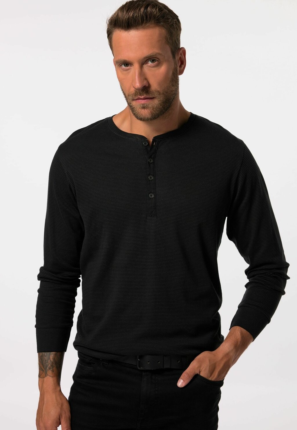 

Топ с длинными рукавами HENLEY RINGEL, KNOPFLEISTE JP1880, черный