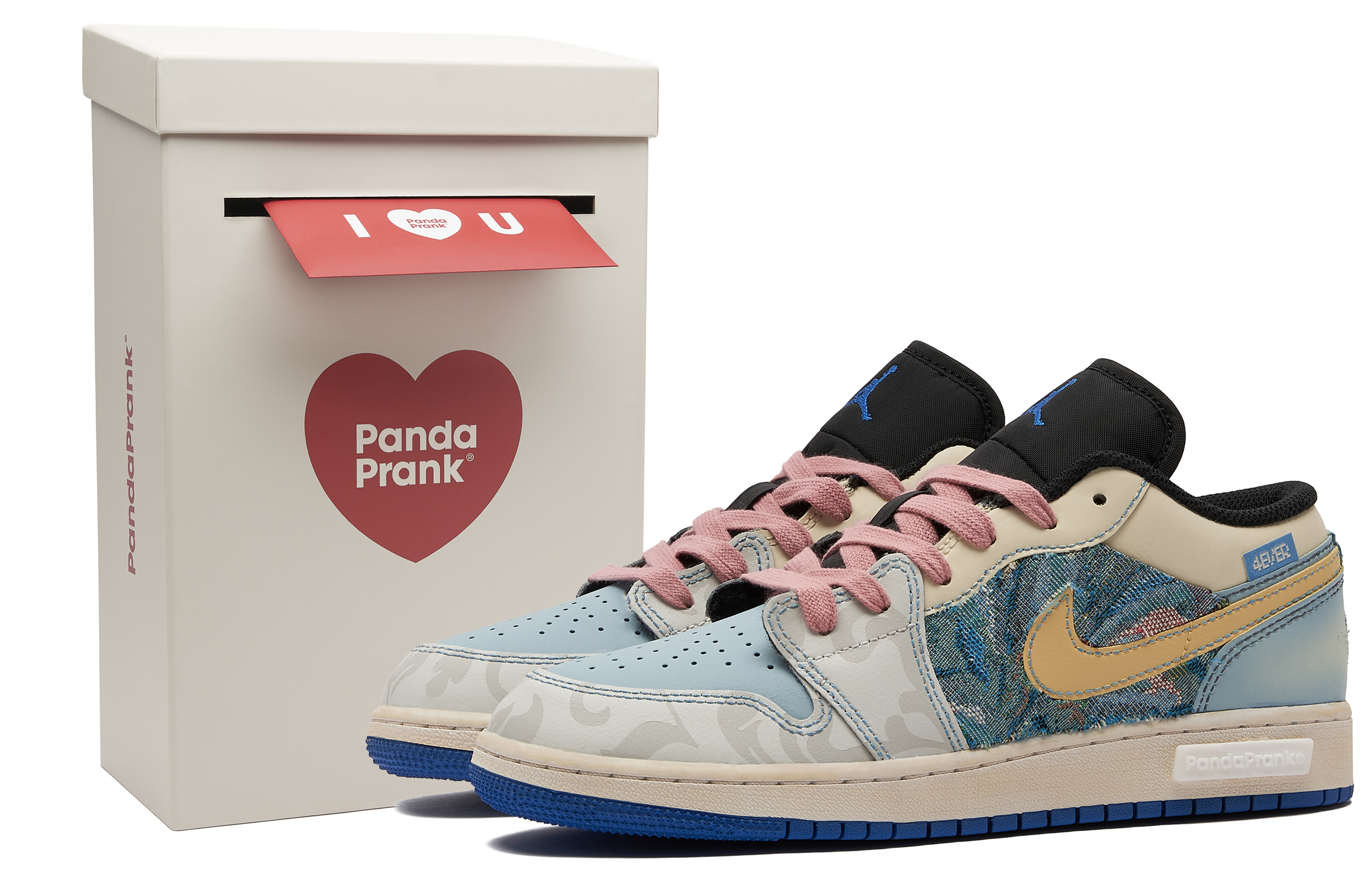 Кроссовки Air Jordan 1 Vintage Basketball Shoes Women's Low-top Blue/Pink/Yellow/Gray/Beige, голубой