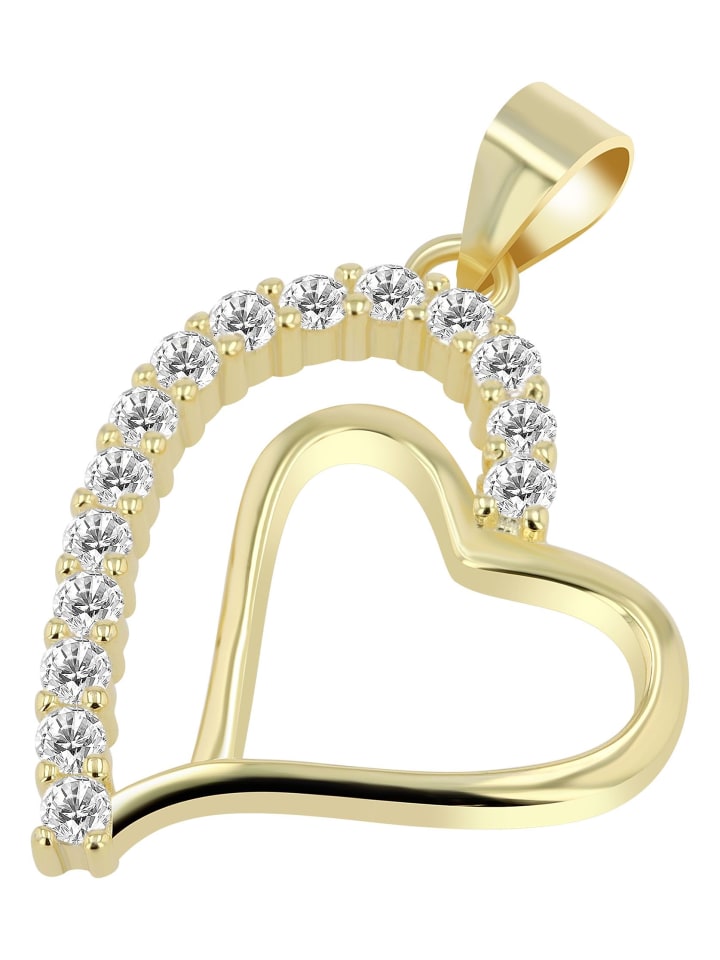 

Adeliás Женский кулон - Сердце. Кулон в форме сердца из серебра 925 пробы с кубическим цирконием в золотой оправе