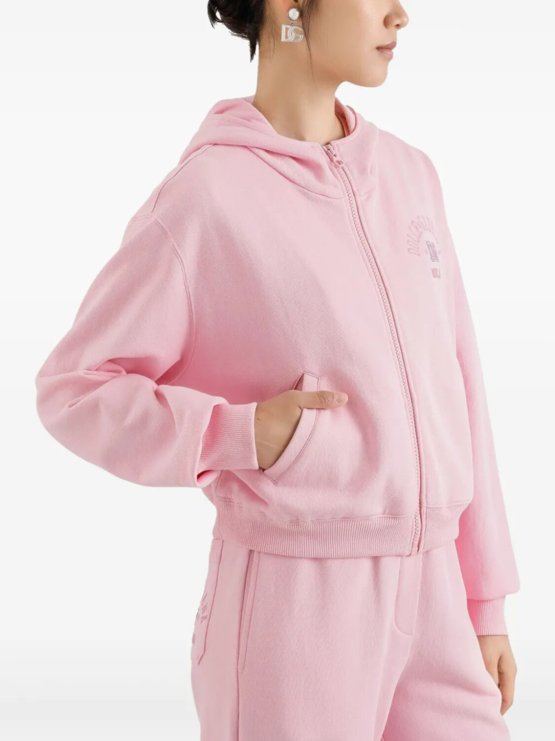 Толстовка Dolce & Gabbana Zip-Up Jersey With Raised DG Logo Embroidery, розовый — фото 4