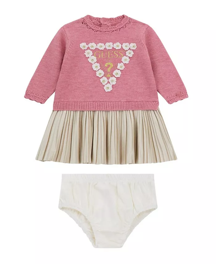 

Комплект из двух предметов: платье с длинными рукавами из смешанной ткани и панталон для маленьких девочек GUESS, розовый